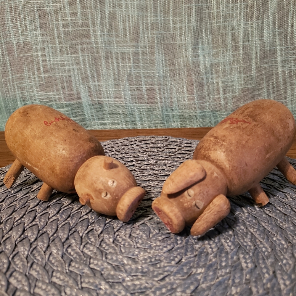 Vintage Chase Japan Wooden Pig Saltand Pepper Shakers